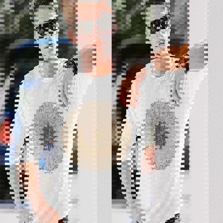 曼荼羅 最高のヨガバックプリント 長袖Tシャツ 彼への贈り物