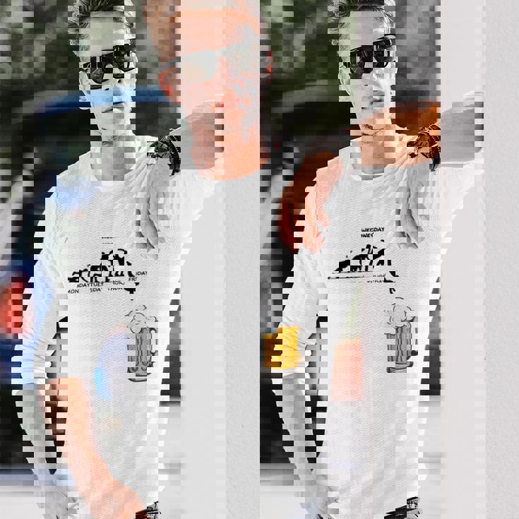月曜日金曜日 スティックマン ビールウィークジャンプ エネルギー 皮肉 長袖Tシャツ 彼への贈り物