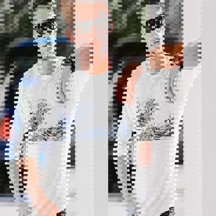 有名ヴィンテージアート グレートウェーブ 葛飾北斎 おしゃれ 長袖Tシャツ 彼への贈り物