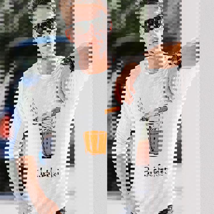 朝食タバコとウイスキー、面白いtシャツギフト。 長袖Tシャツ 彼への贈り物