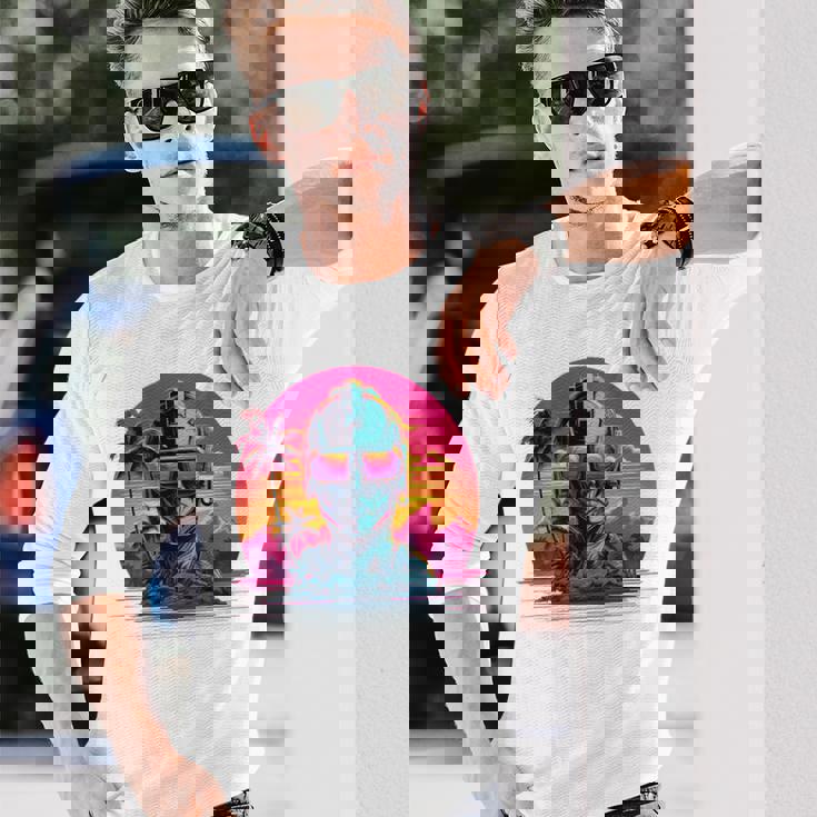 バックプリント 未来派 レトロ ヴェイパーウェーブ サイバーパンク 彫刻 長袖Tシャツ 彼への贈り物