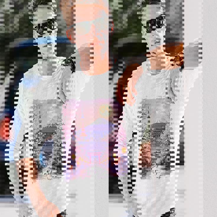 東京 日本 桜 夜景 お土産 長袖Tシャツ 彼への贈り物