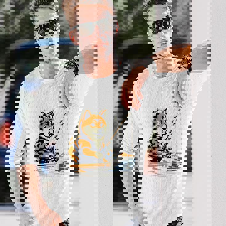 柴犬 犬 イヌ 面白いtシャツ 釣り 釣りバカ 釣り人 メンズ おもしろ 面白い 服 海釣り 川釣り 文字tシャツ 長袖tシャツ 長袖Tシャツ 彼への贈り物