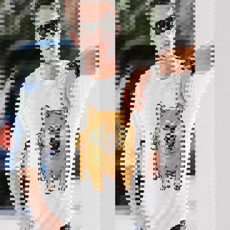 柴犬 犬 ムキッ ムキ顔 水彩 我慢の限界 怒る犬 イラスト おもしろ 長袖tシャツ 長袖Tシャツ 彼への贈り物