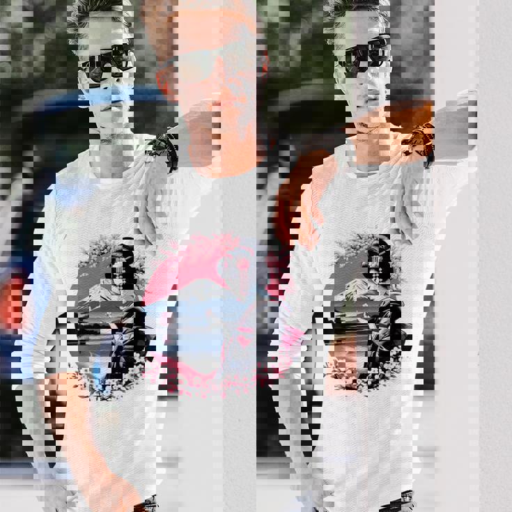 桜 さくら 芸者 富士山 日本のグラフィック 長袖Tシャツ 彼への贈り物