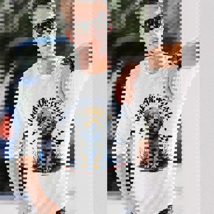 気持ちより怖い愛らしい子犬 長袖Tシャツ 彼への贈り物