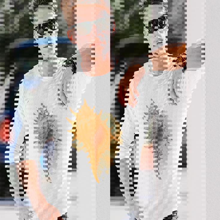 水彩 ムレックス 貝殻 貝殻 ハンティング ビーチコーミング 長袖Tシャツ 彼への贈り物