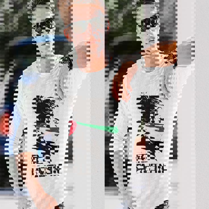 無料パレスチナ国旗 ガザの終わり占領 パレスチナ語 長袖Tシャツ 彼への贈り物