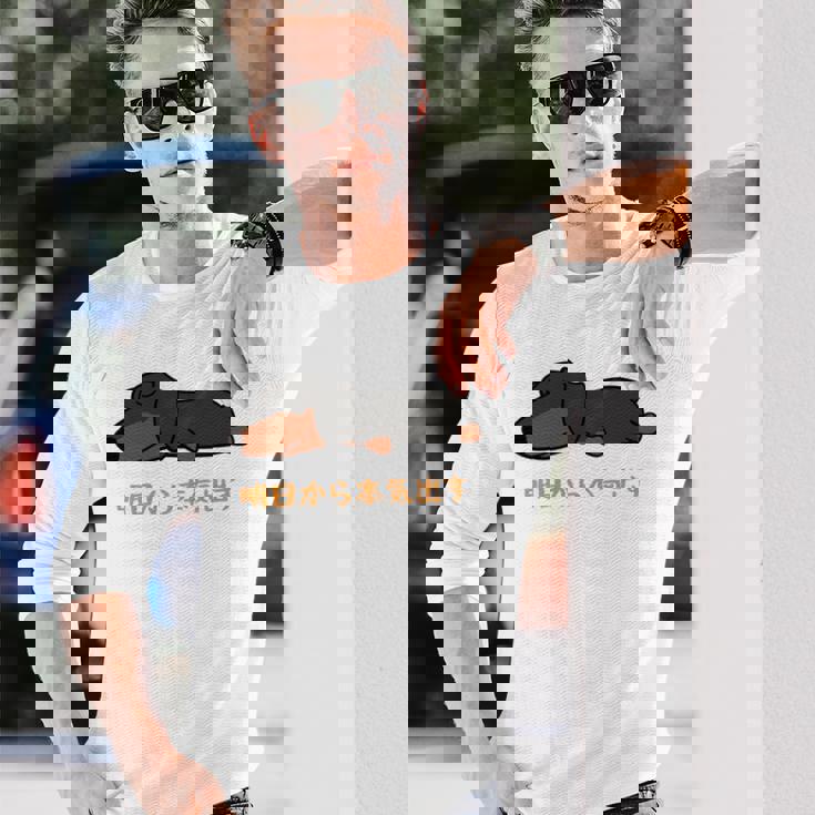 犬 おもしろ 明日から本気出す 可愛い ダックスフンド ミニチュアダックスフンド 長袖tシャツ 長袖Tシャツ 彼への贈り物