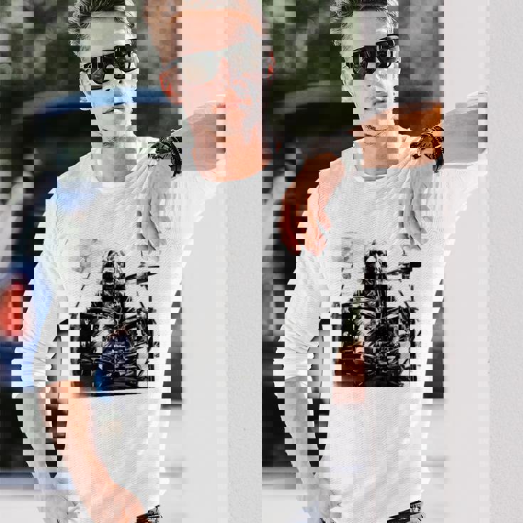 犬がドラムを叩く 長袖tシャツ 長袖Tシャツ 彼への贈り物