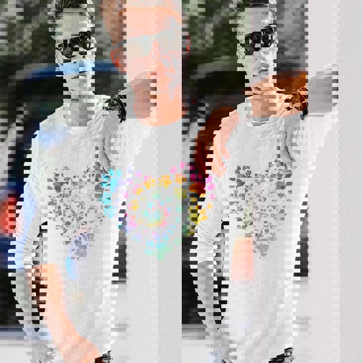 バックプリント 犬の足跡 犬 ペット 足跡 プリント 長袖Tシャツ 彼への贈り物