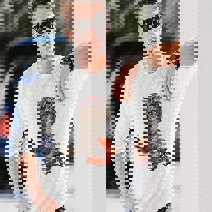 猫 ねこ バイク 長袖Tシャツ 彼への贈り物