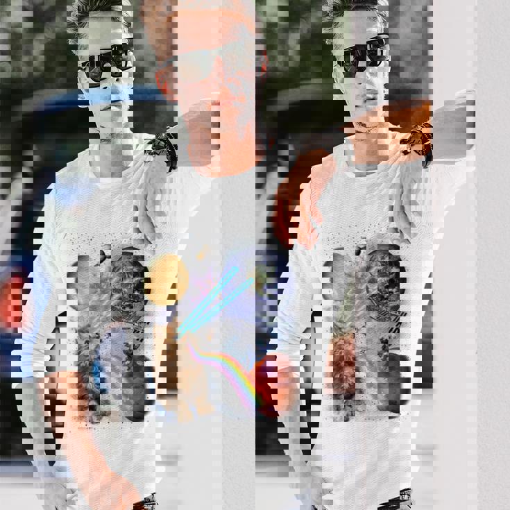 猫 ねこ 宇宙 惑星 長袖Tシャツ 彼への贈り物