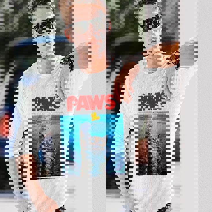 猫 ねこ 海 Paws アヒル 長袖Tシャツ 彼への贈り物