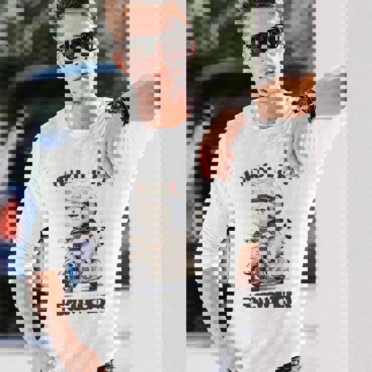 猫 ネコ 白猫 イラスト 原付 スクーター バイク 猫好き バイク好き かわいい おもしろ レトロ Neko Life 長袖tシャツ 長袖Tシャツ 彼への贈り物