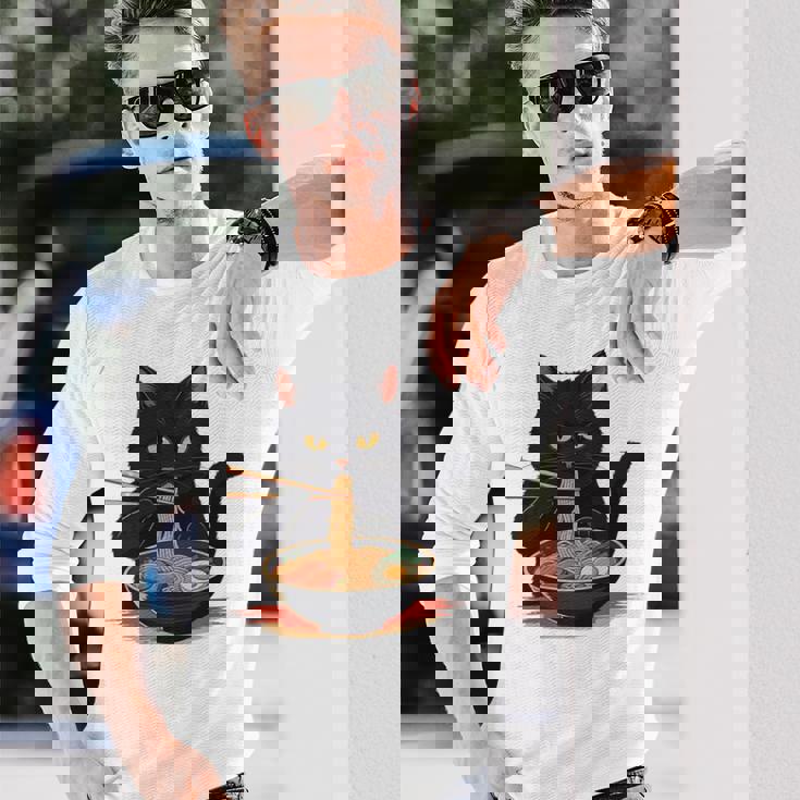 猫 ラーメン グラフィック 日本語 カワイイ アニメ 面白い ラーメン 猫 長袖tシャツ 長袖Tシャツ 彼への贈り物