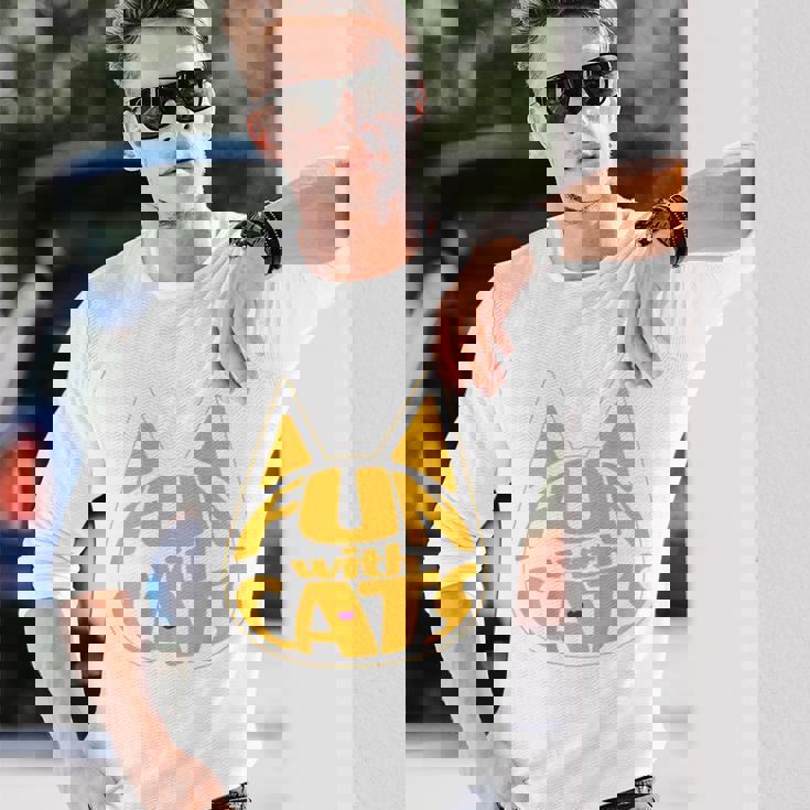 猫と一緒に楽しい！ バックプリント かわいい ねこ好き おもしろ 長袖Tシャツ 彼への贈り物