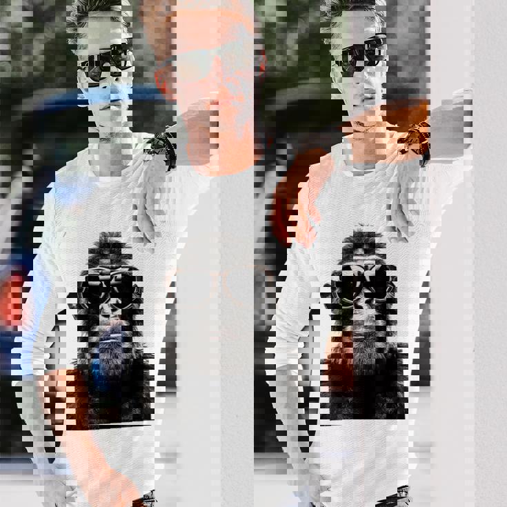 猿の恋人 アート 図面 動物 抽象 グラフィック 猿 長袖Tシャツ 彼への贈り物