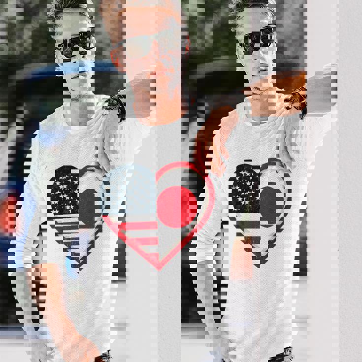 米国 アメリカ 日本 ハートフラッグ 二重国籍。 長袖Tシャツ 彼への贈り物