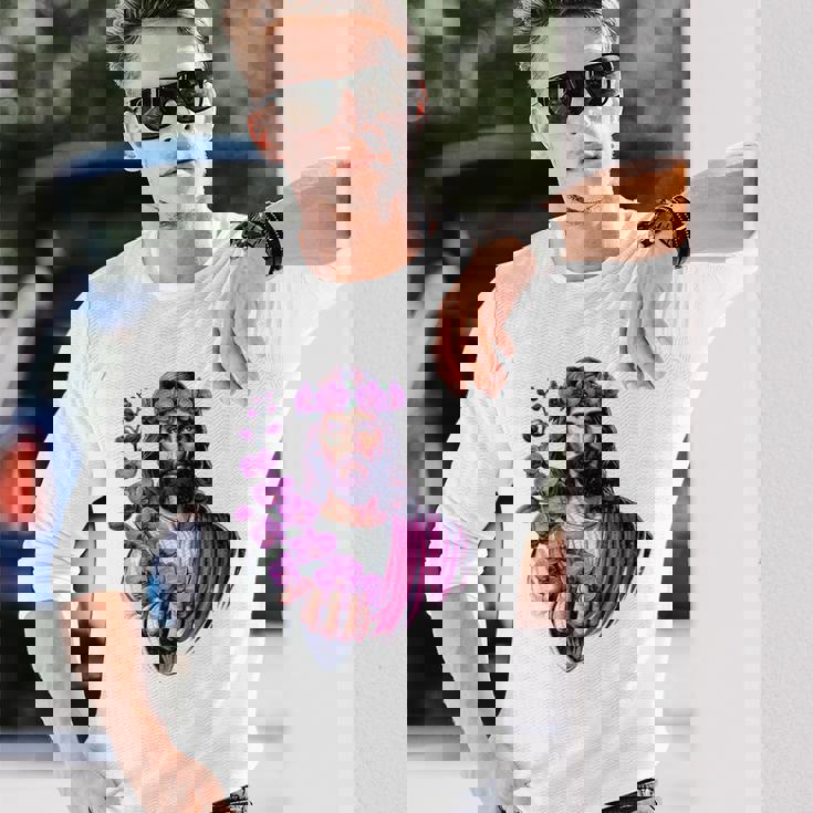 紫の蘭を持つイエス 長袖Tシャツ 彼への贈り物