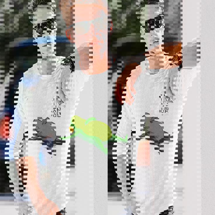 終わった、リラックスしているカエル、カエル好きの面白いカエル、カエル 長袖Tシャツ 彼への贈り物