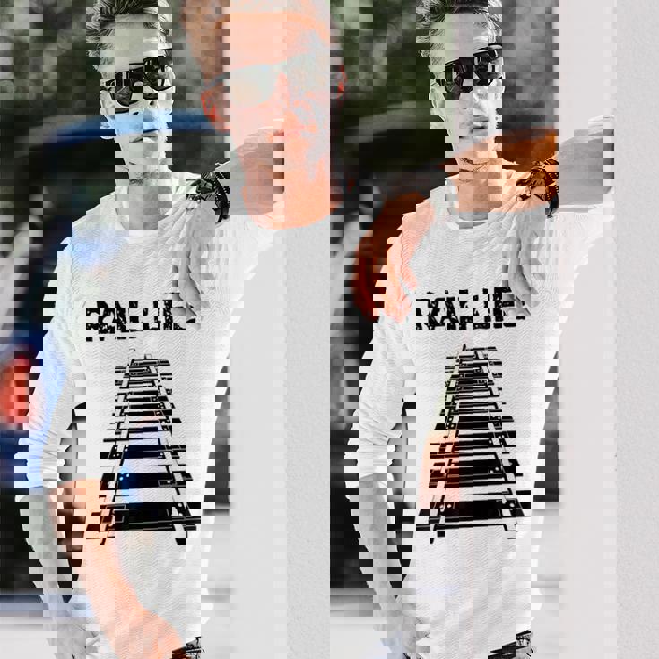 線路付きレールライフ 鉄道作業員と鉄道模型用 長袖Tシャツ 彼への贈り物