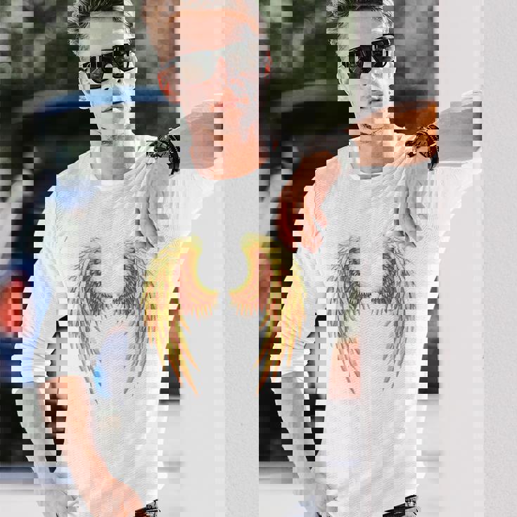 背中には金色の天使の羽 長袖Tシャツ 彼への贈り物