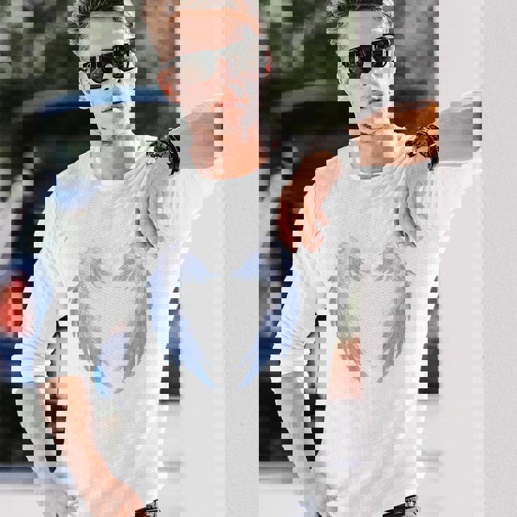 背面に美しい白い天使の羽のデザイン 長袖Tシャツ 彼への贈り物