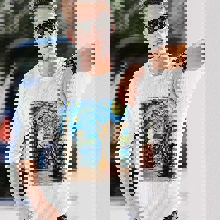 芸術的なシマリスシャツ ゴッホスタイル 星月夜 シマリス 長袖Tシャツ 彼への贈り物