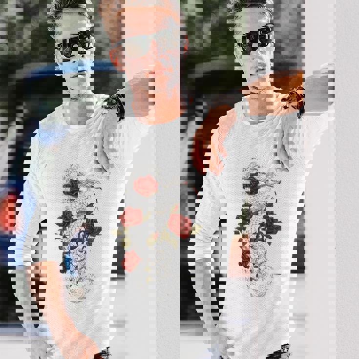 蛇爬虫類 蛇 バラ 花 爬虫類 ギフト 長袖Tシャツ 彼への贈り物