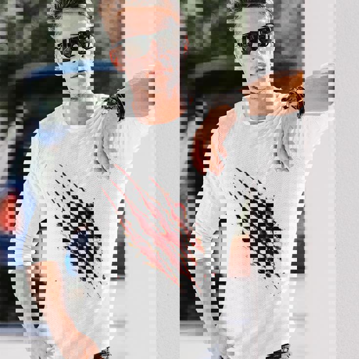 血まみれのシャツ ハロウィン ゾンビ 爪 マーク 血のはね 長袖Tシャツ 彼への贈り物