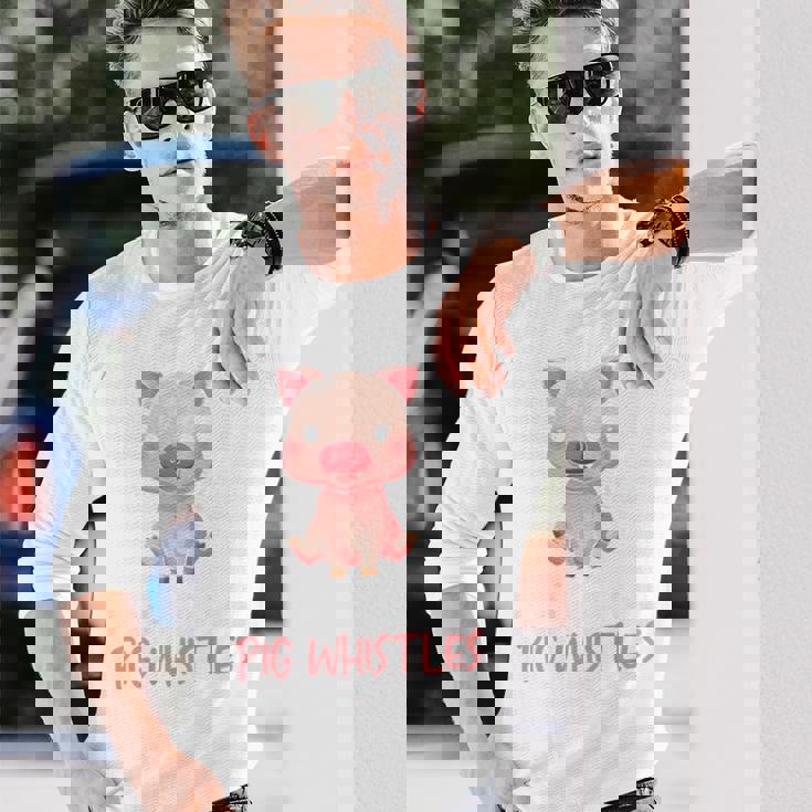 バックプリント 豚の口笛を信じる 長袖Tシャツ 彼への贈り物