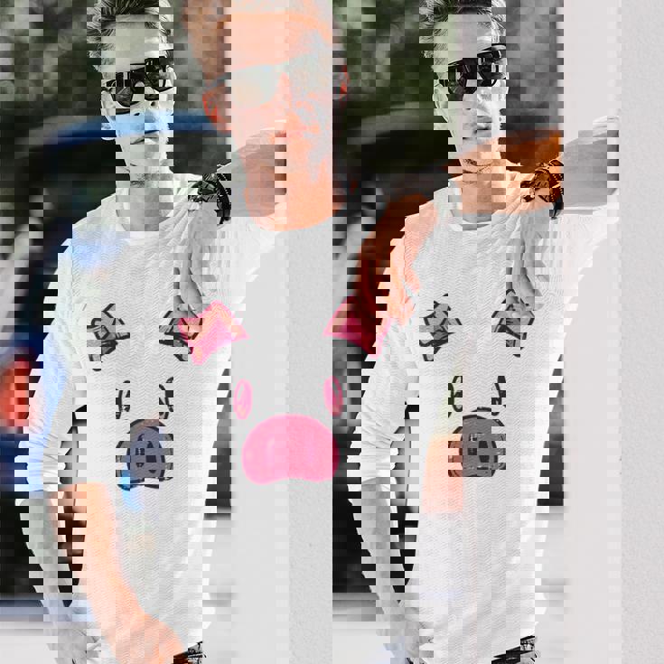 豚の顔 かわいいハロウィン 豚 動物 コスチューム メンズ レディース キッズ 長袖Tシャツ 彼への贈り物