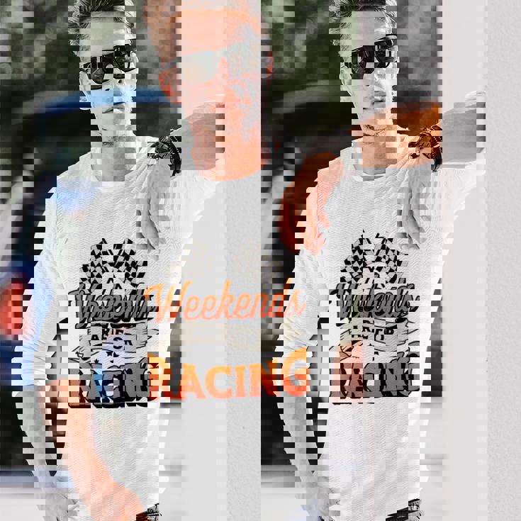 週末はレーシングカーレースモータースポーツ 長袖Tシャツ 彼への贈り物