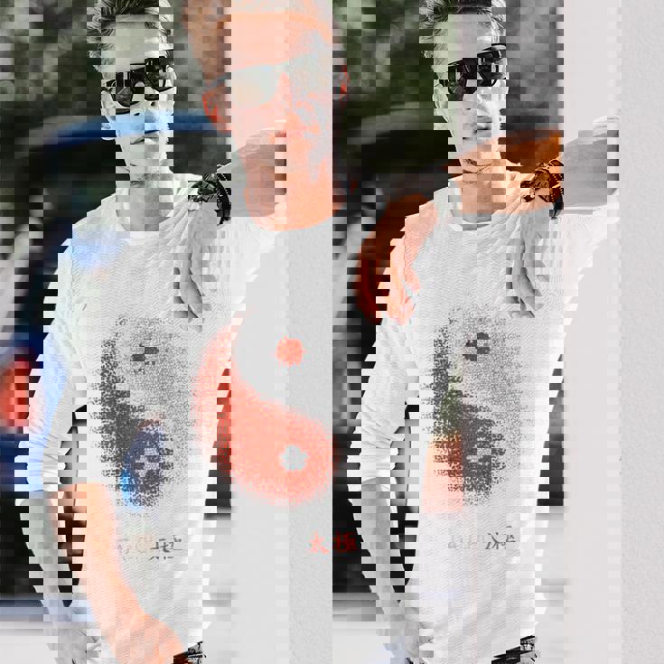 陰陽太極拳アート、背中にプリント 長袖Tシャツ 彼への贈り物