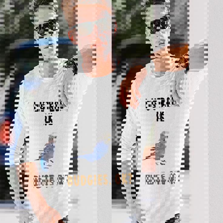 青いセキセイインコ、面白いことわざ、楽しい、セキセイインコ 長袖Tシャツ 彼への贈り物