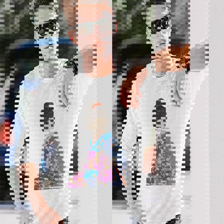 青い着物を着た美しい芸者 日本画 鳥居 言人 帯 美人画 新版画 日本画 長袖tシャツ 長袖Tシャツ 彼への贈り物