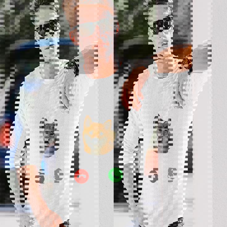 面白いtシャツ 柴犬 着信 イヌ わんこ メンズ 犬好き グッズ かわいい おもしろ 面白い 服 ネタ 長袖tシャツ 長袖Tシャツ 彼への贈り物