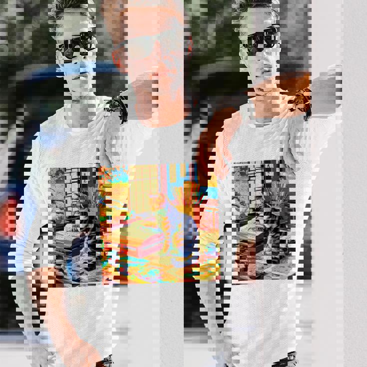 面白いtシャツ 猫 ネコ 読書 勉強 メンズ 猫好き グッズ おもしろ 面白い 服 ネタ 猫の下僕 浮世絵 長袖tシャツ 長袖Tシャツ 彼への贈り物