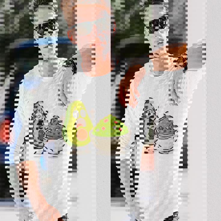 面白いアボカドワカモレ漫画パニック 長袖Tシャツ 彼への贈り物