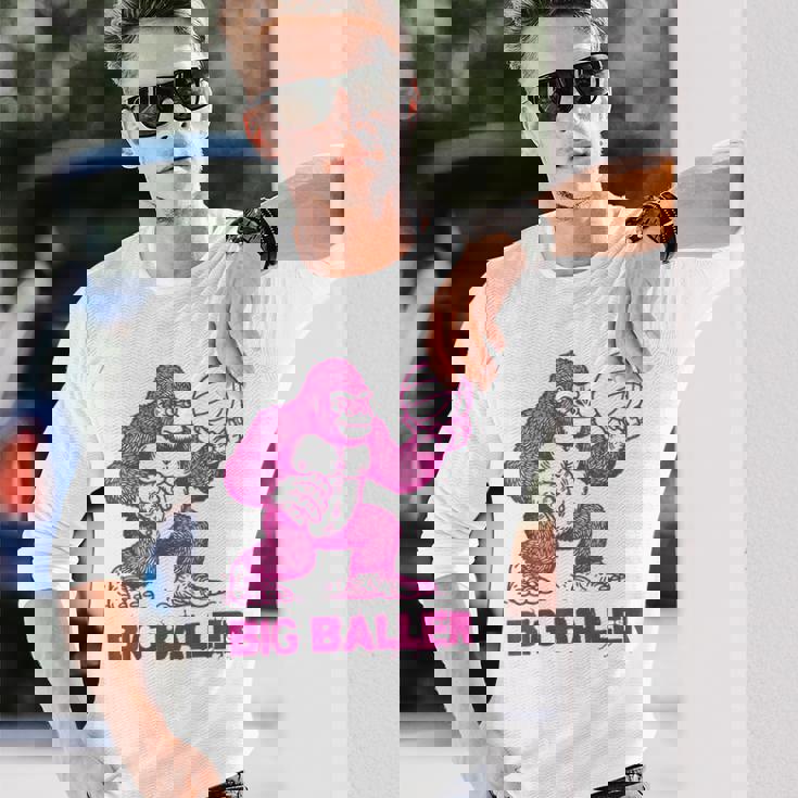 面白いゴリラ遊びバスケットボール ビッグボーラー マネースポーツ 長袖Tシャツ 彼への贈り物