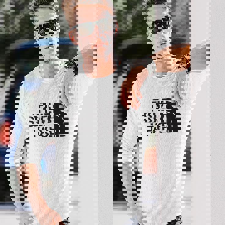 面白いパロディシャツ 夏のクールなデザインのための南の顔 長袖Tシャツ 彼への贈り物