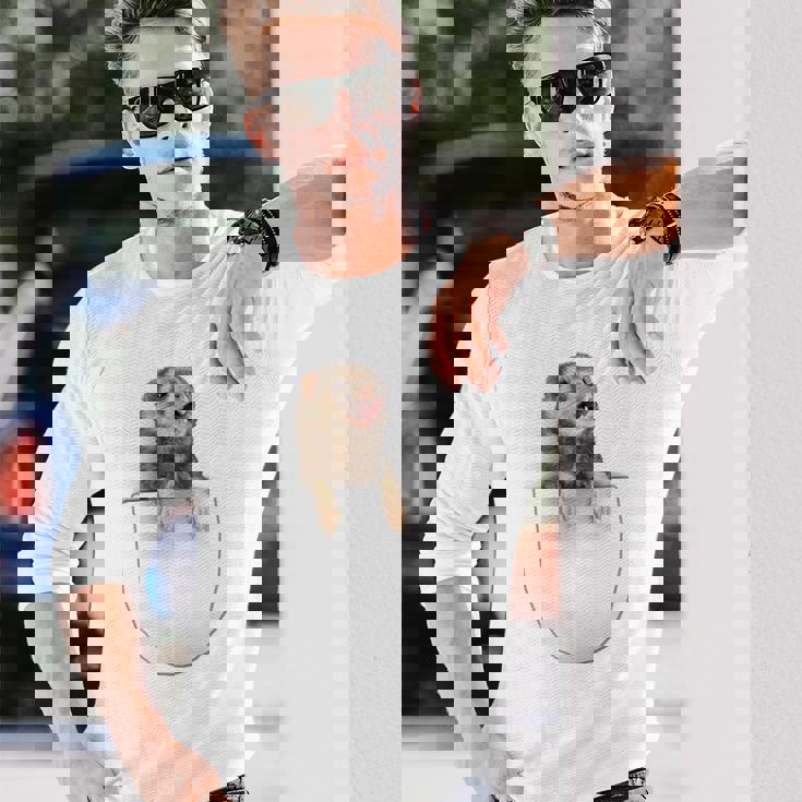 面白いペットフェレット ポケットの中のファニー フェレット 長袖Tシャツ 彼への贈り物