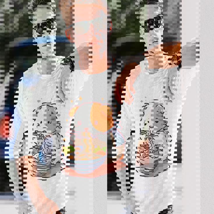 面白いモルモット 箸でラーメンを食べる アニメ 長袖tシャツ 長袖Tシャツ 彼への贈り物