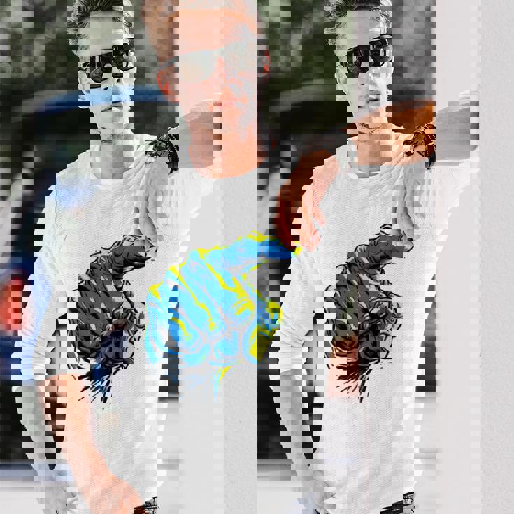 面白い手のデザイン 長袖Tシャツ 彼への贈り物