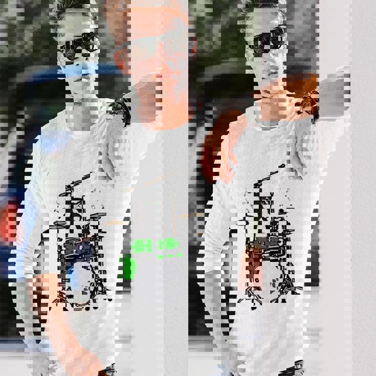 面白い猫 ドラム 猫 ドラマー 面白い ドラム 猫 長袖Tシャツ 彼への贈り物