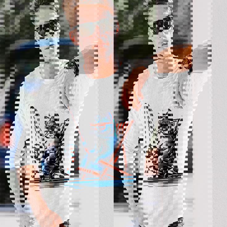 面白い釣り猫ロッドとリール Lets Go 釣り 猫釣り 長袖tシャツ 長袖Tシャツ 彼への贈り物