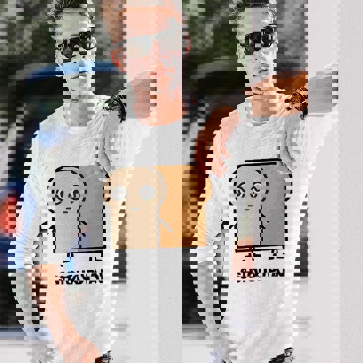 食パン 顔 イラスト かわいい おもしろ 面白い 簡単 シンプル ゆるい 食パン好き 長袖Tシャツ 彼への贈り物