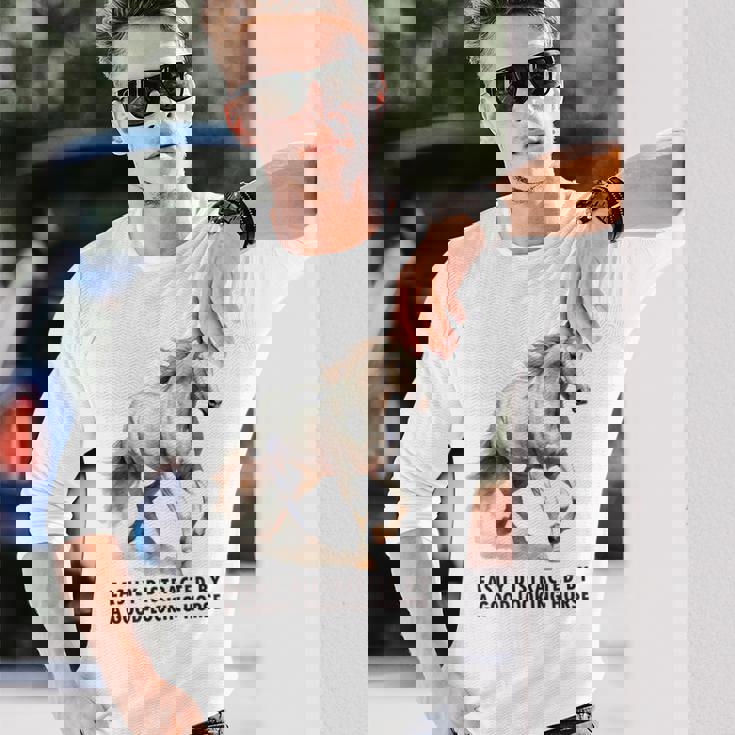 馬の水彩画、乗馬、優雅な高速ランニング馬 長袖Tシャツ 彼への贈り物