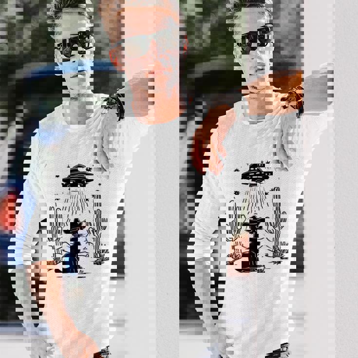 黒猫 カウボーイハット ウェスタン Ufo エイリアン 面白い かわいい 長袖Tシャツ 彼への贈り物